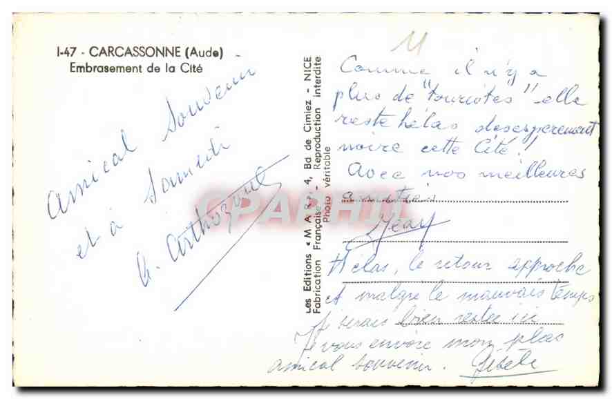 CPA Carcassonne Aude Embrasement de la Cite  — Verso