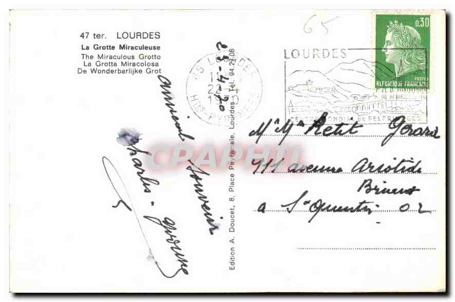 CPA Lourdes la Grotte Miraculeuse  — Verso