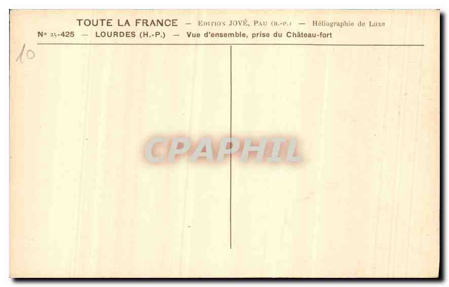 CPA Lourdes H P vue d'ensemble prise du Chateau Fort  — Verso