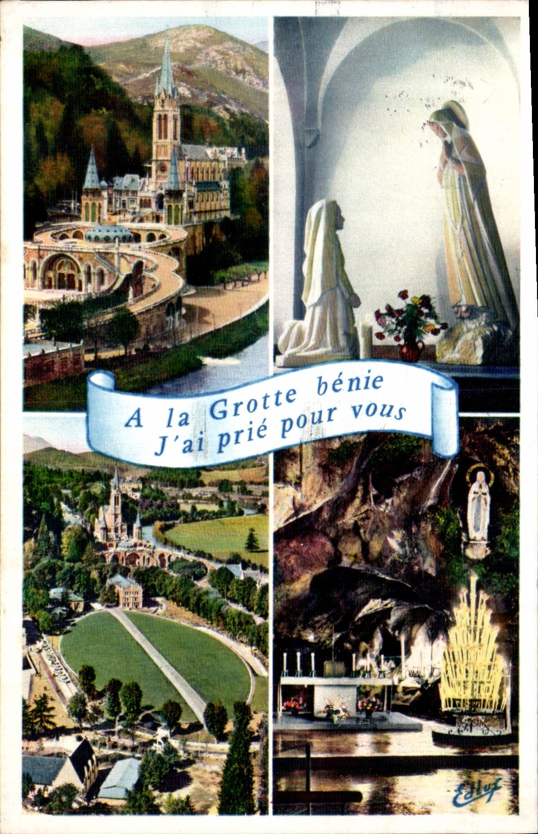 CPA Lourdes la Basilique l'Apparition G Serraz Sculpteur et la Grotte Miraculeuse 