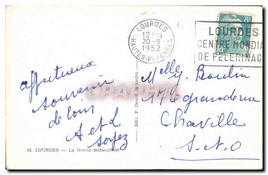 CPA Lourdes la Grotte miraculeuse  — Verso