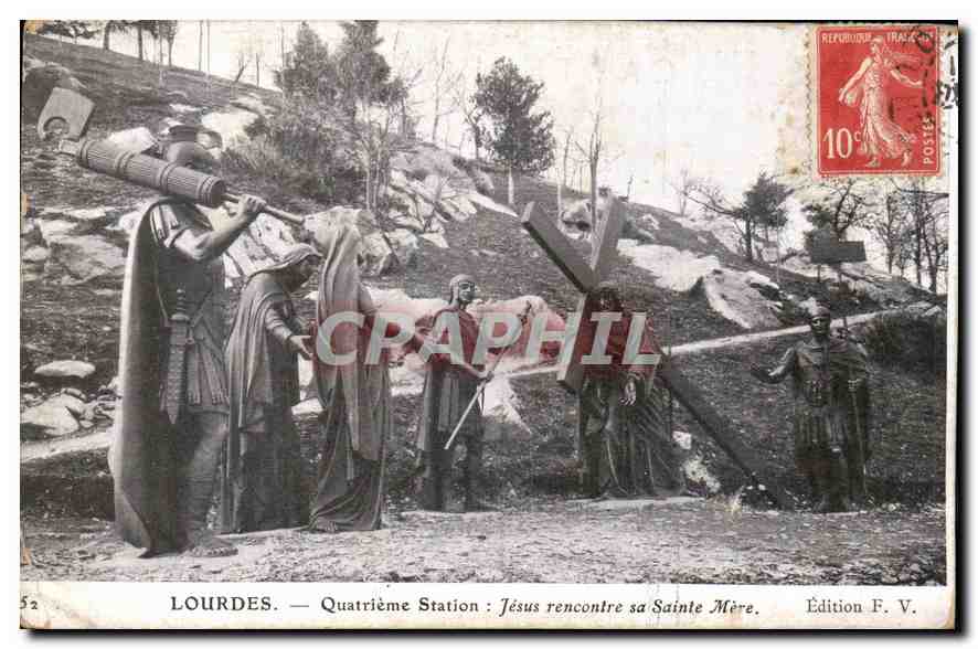 CPA Lourdes Quatrieme Station Jesus rencontre sa Sainte Mere 