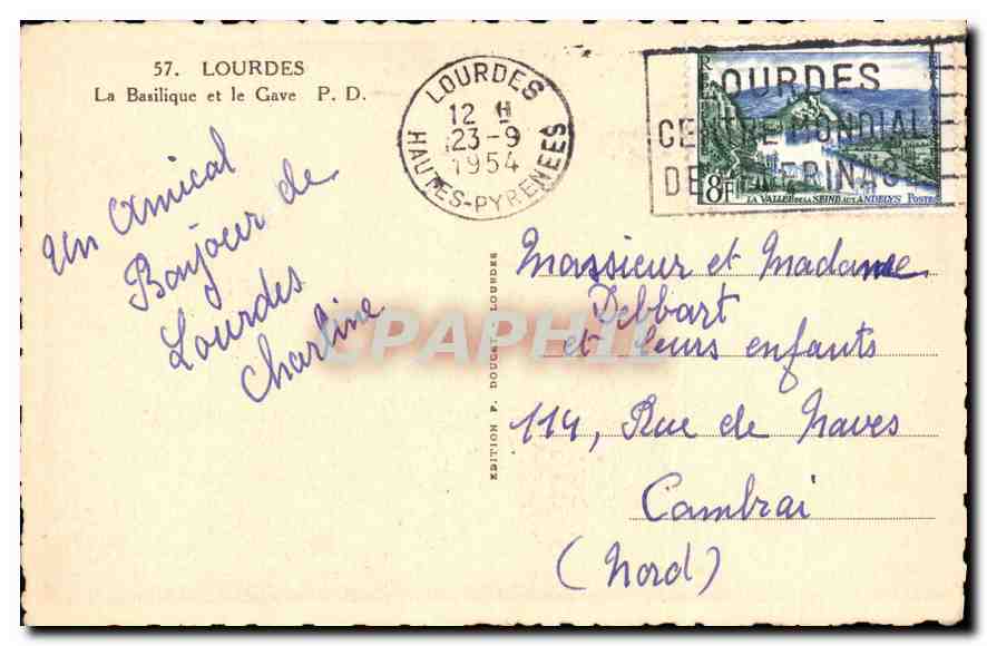 CPA Lourdes la Basilique et le Gave  — Verso