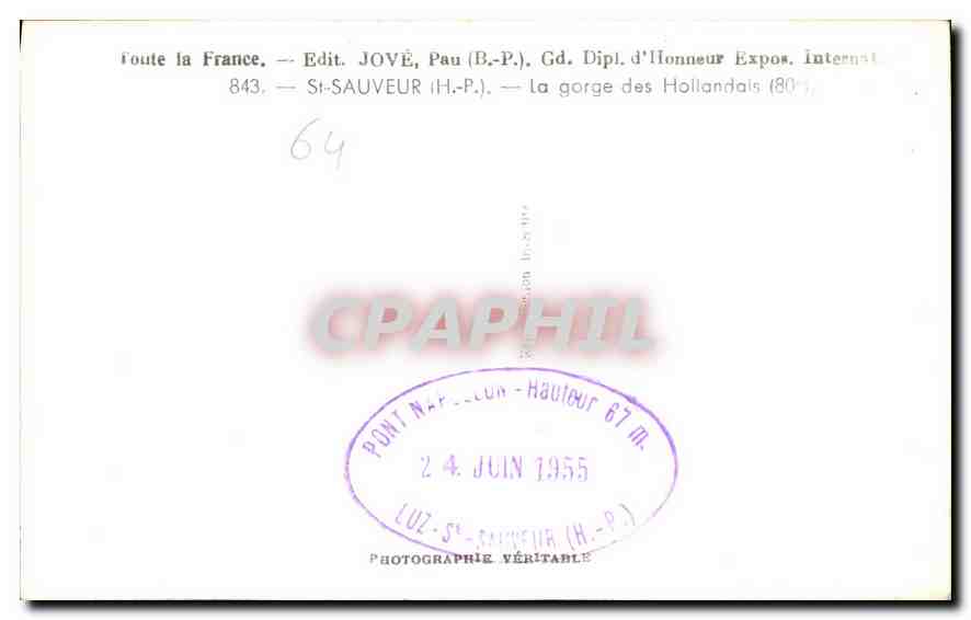 CPA St Sauveur H P la Gorge des Hollandais  — Verso