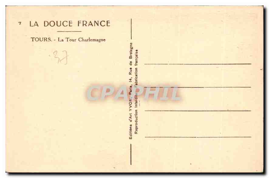 CPA Tours la Tour Charlemagne  — Rückseite