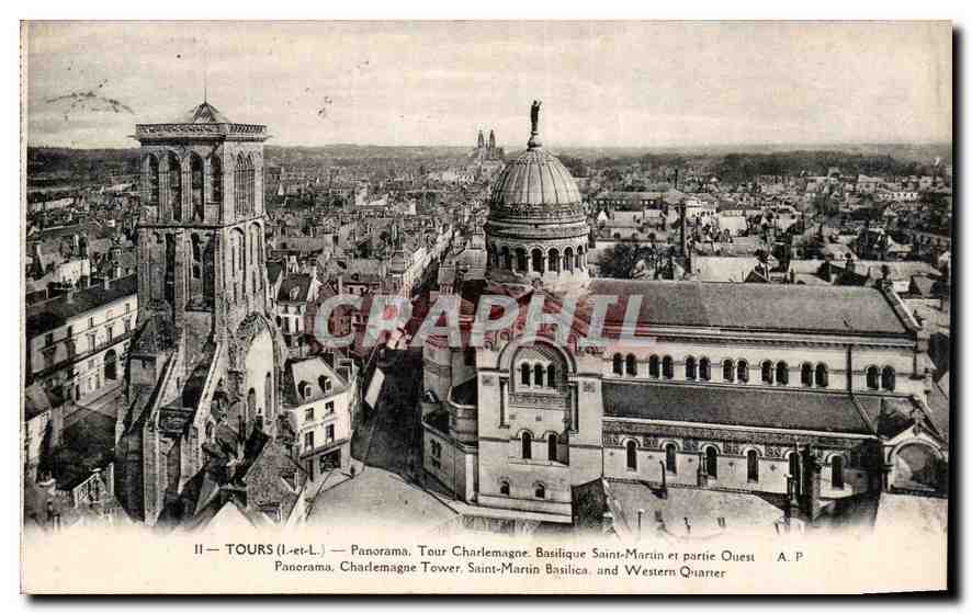 CPA Tours I et L Panorama Tour Charlemagne Basilique Saint martin et Partie Ouest 