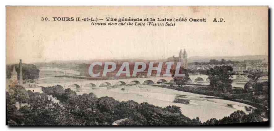 CPA Tours I et L vue generale et la Loire Cote Ouest 