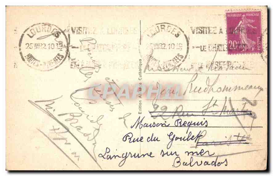 CPA Lourdes La Basilique et la Grotte  — Verso