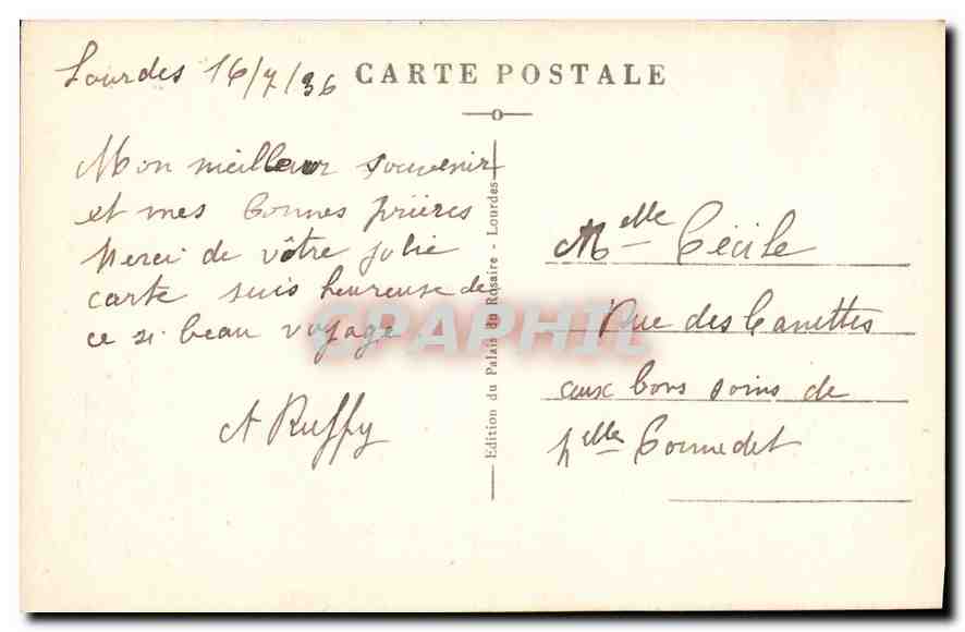 CPA Lourdes Les Sanctuaires et le Gave  — Verso