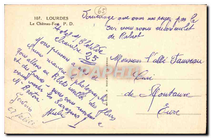 CPA Lourdes Le Chateau Fort  — Verso
