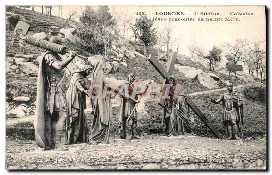 CPA Lourdes 4 Station Calvaire Jesus rencontre sa Sainte Mere 