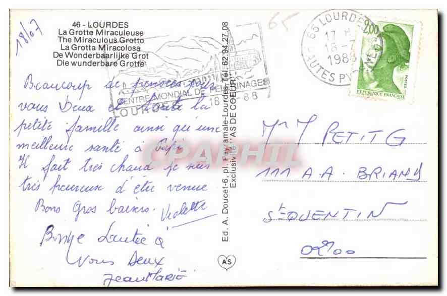CPA Lourdes La Grotte Miraculeuse  — Verso