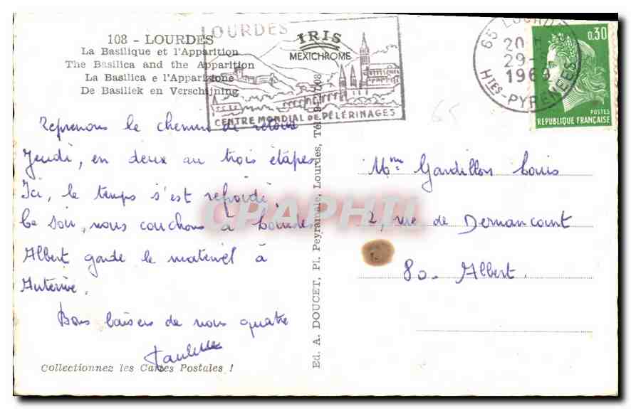 CPA Lourdes La Basilique et l'Apparition  — Verso