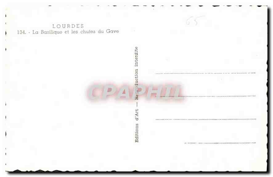 CPA Lourdes La Basilique et les Chutes du Gave  — Verso