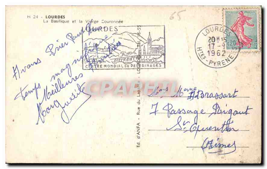 CPA Lourdes La Basilique et la Vierge Couronnee  — Verso