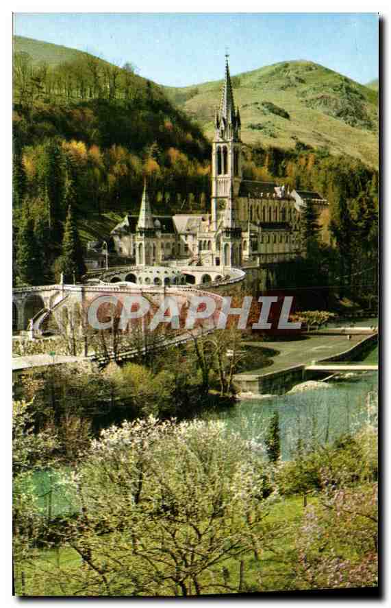 CPA Lourdes La Basilique et le gave 