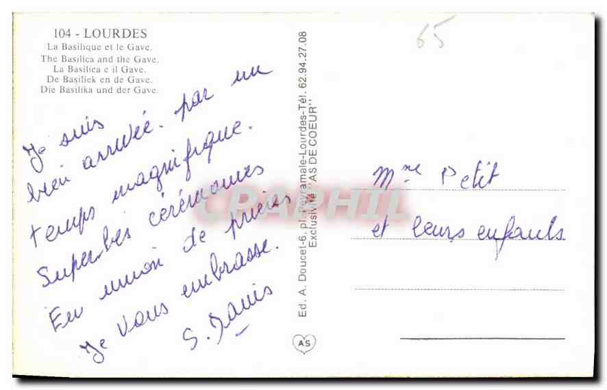 CPA Lourdes La Basilique et le gave  — Verso