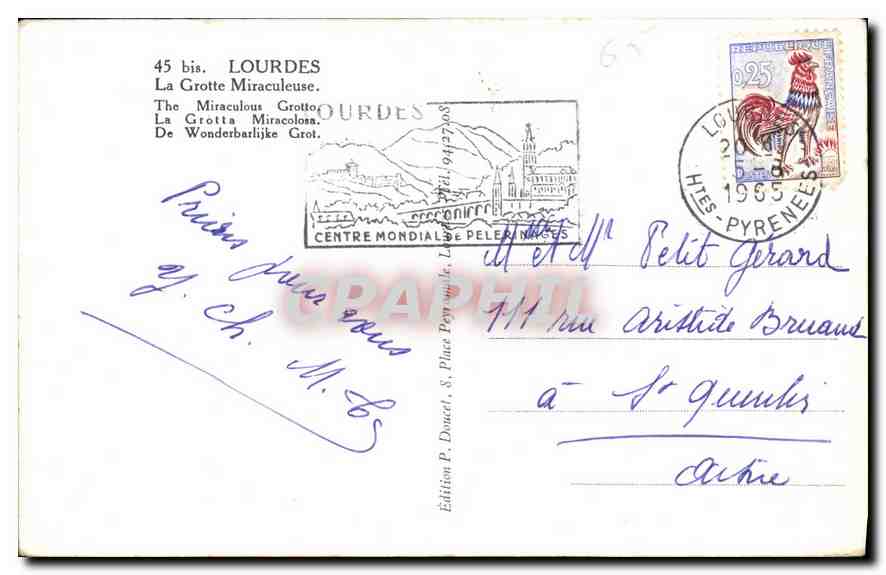 CPA Lourdes La Grotte Miraculeuse  — Verso