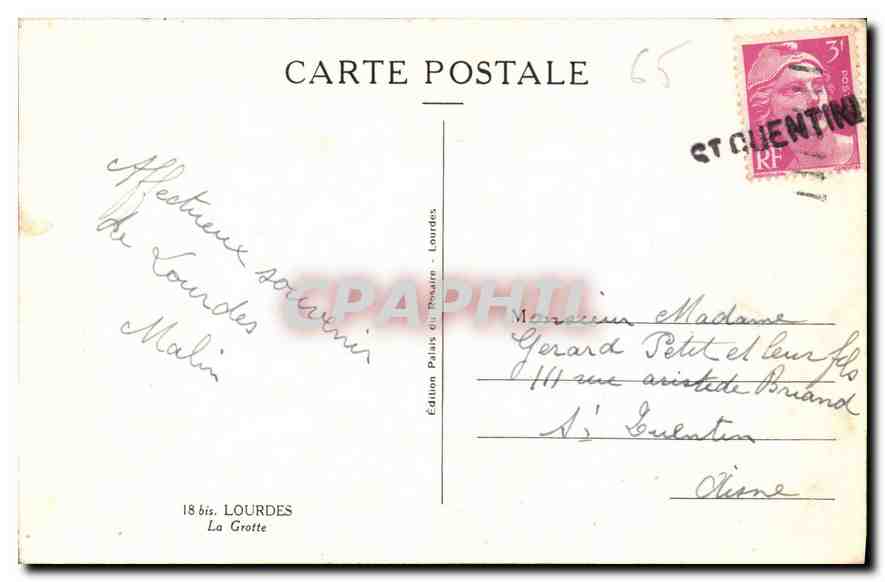 CPA Lourdes La Grotte  — Verso