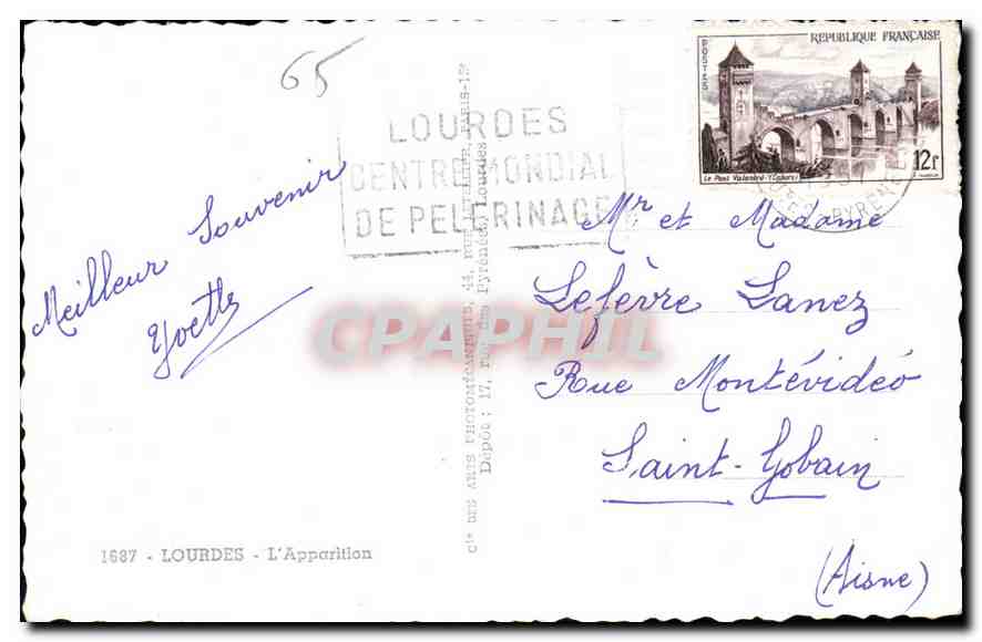 CPA Lourdes L'Apparition  — Verso