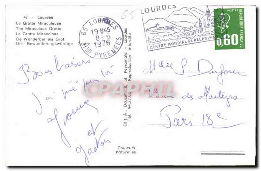 CPA Lourdes La Grotte Miraculeuse  — Verso