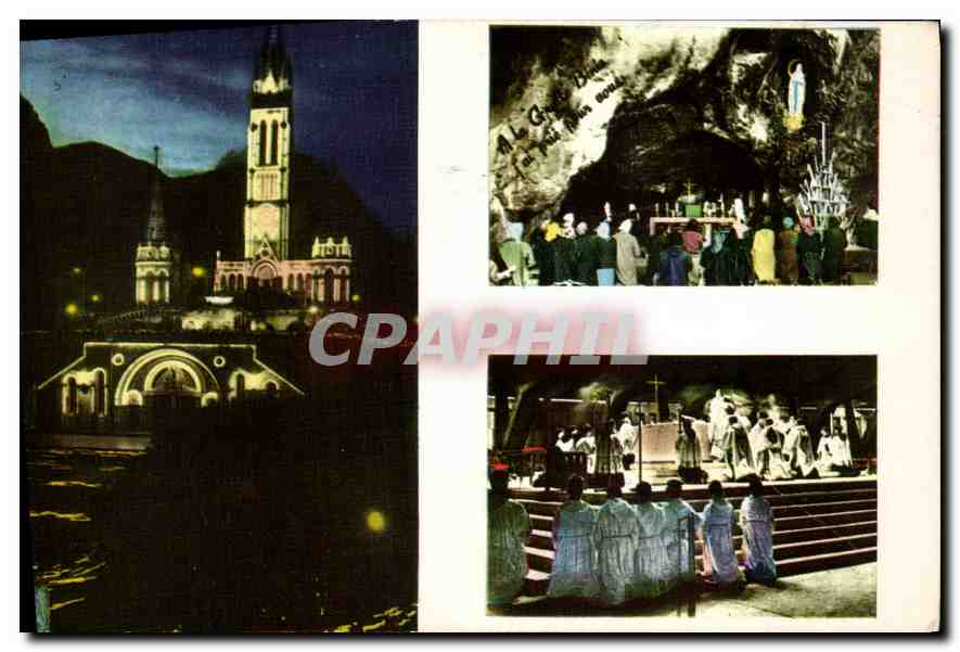 CPA Lourdes La Basilique de nuit La Grotte Basilique Souterraine 