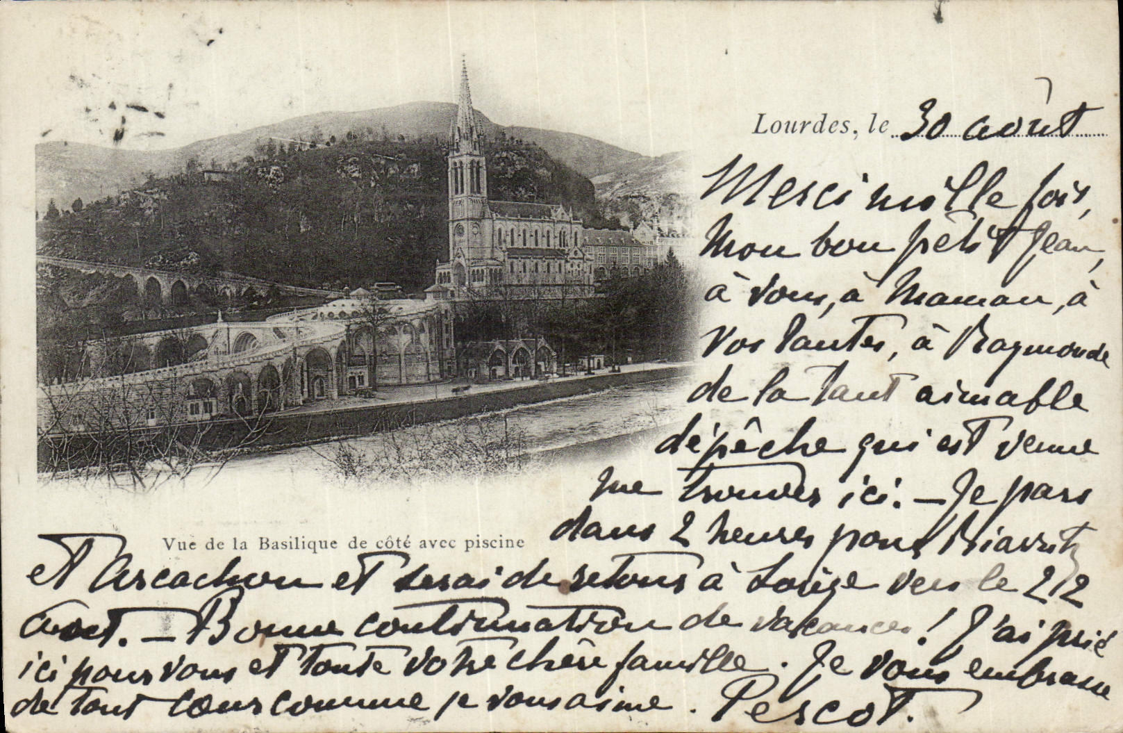 CPA Lourdes Vue de la Basilique de cote avec Piscine Carte 1900