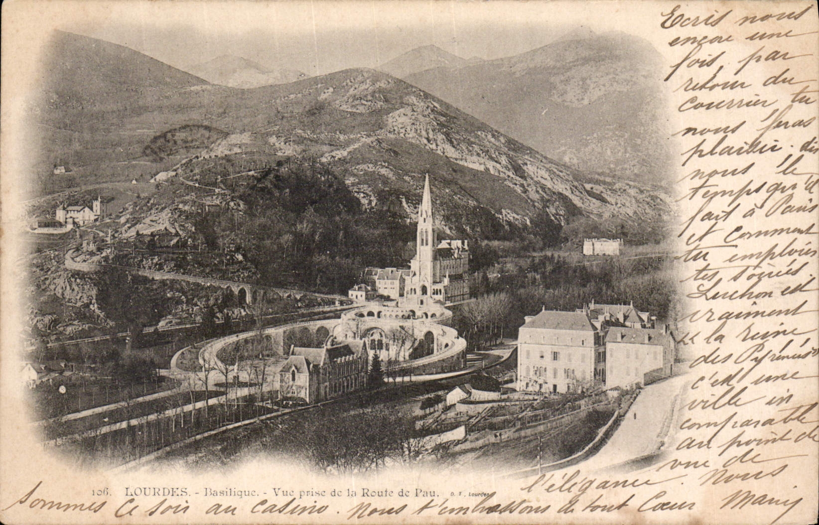 LOURDES - Basilique - Vue prise de la Route de Pau