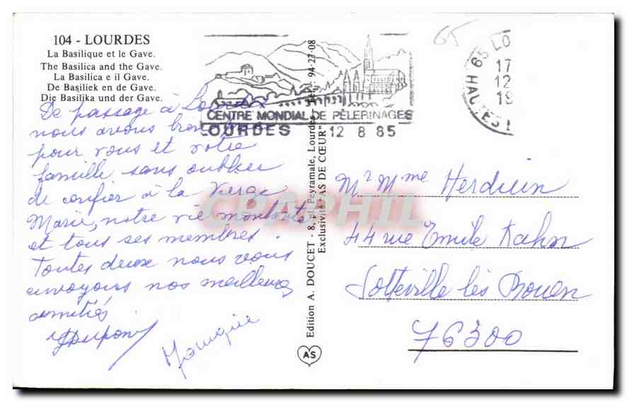 CPA Lourdes La Basilique et le Gave  — Verso