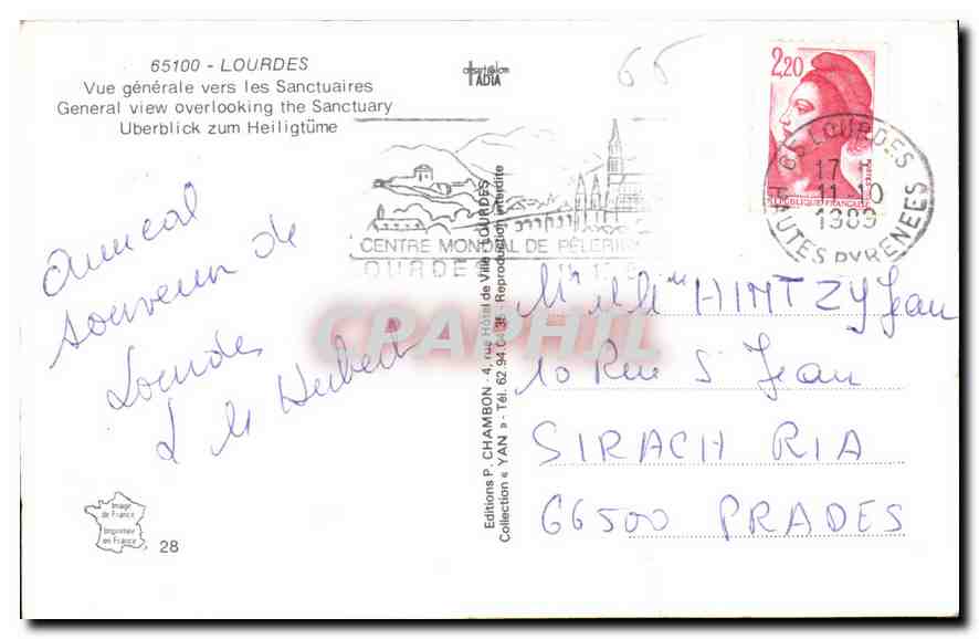 CPA Lourdes Vue generale vers les Sanctuaires  — Verso