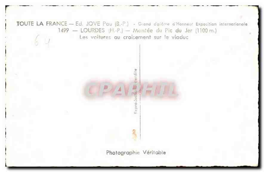 CPA Toute la France Lourdes H P Montee du Pic du Jer Les voitures au croisement sur le viaduc  — Verso