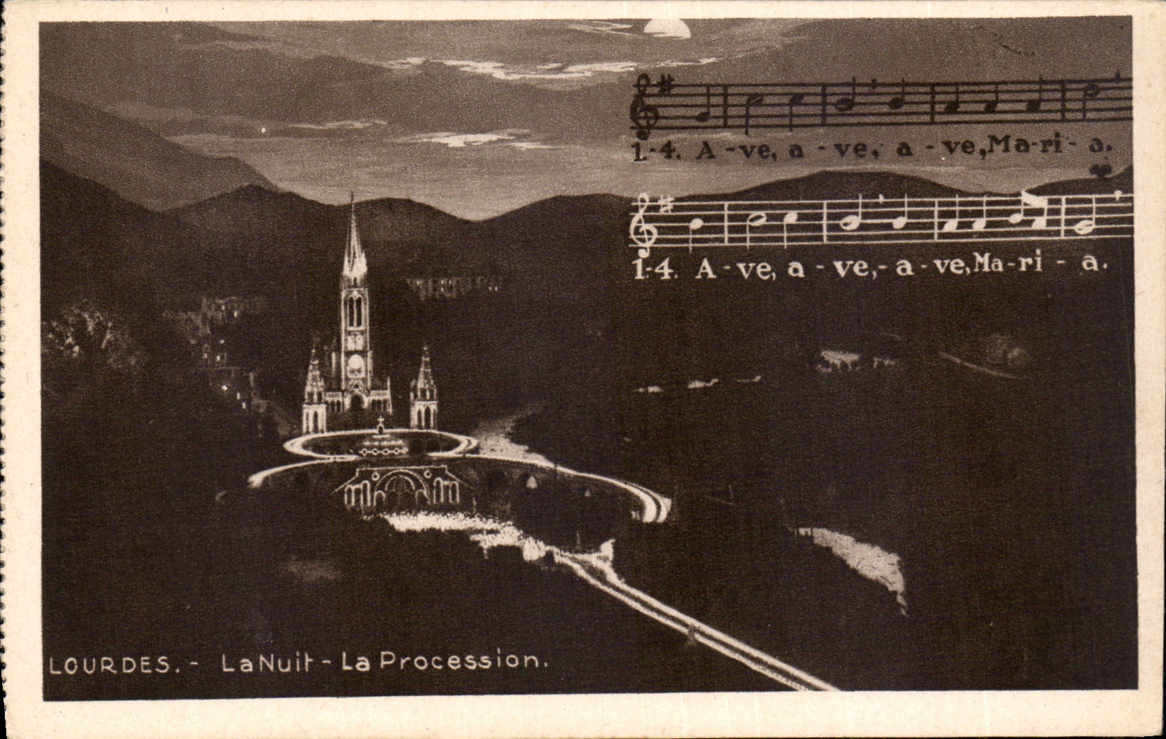 CPA Lourdes La nuit la Procession 