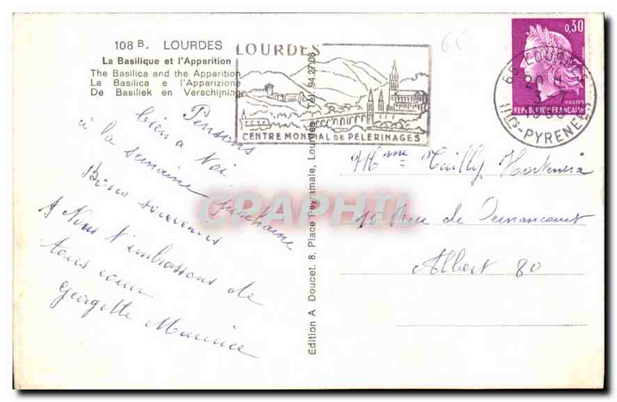 CPA Lourdes La Basilique et L'Apparition  — Verso