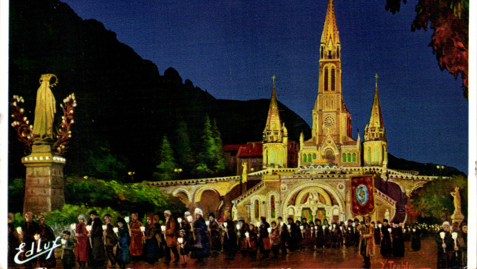 CPA Lourdes La procession aux flambeaux 