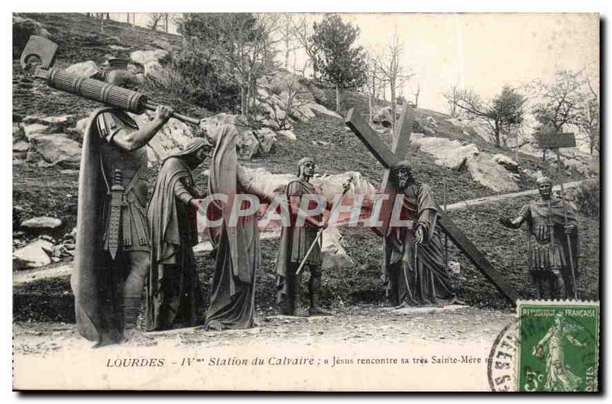 CPA Lourdes IV Station du Calvaire Jesus rencontre sa tres Sainte Mere 