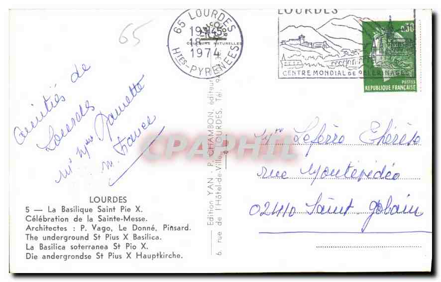 CPA Lourdes La Basilique Saint Pie X Celebration de la Sainte Messe  — Verso