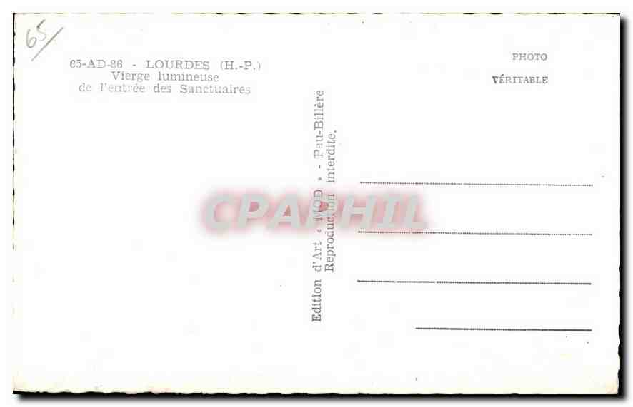CPA Lourdes H P Vierge Lumineuse de l'entree des Sanctuaires  — Verso