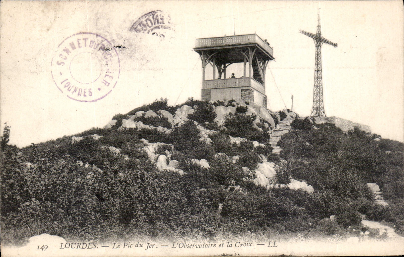 CPA Lourdes Le Pic du Jer L'Observatoire et la Croix 