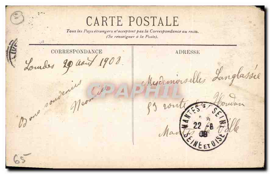 CPA Lourdes Le Chateau et les Montagnes  — Verso