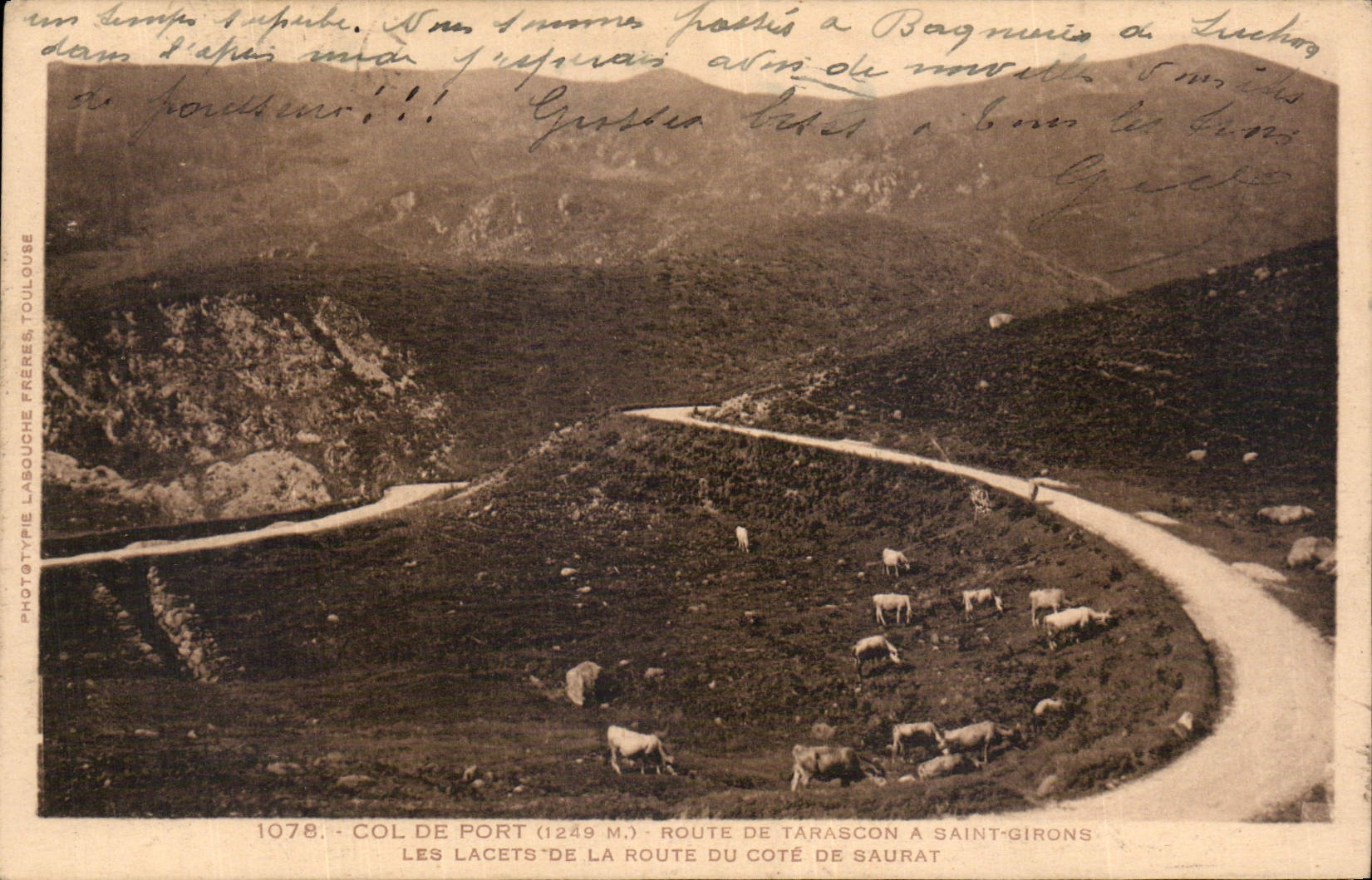 Col de Port (1289 m) — Route de Tarascon à Saint-Girons, les lacets du côté de Saurat — Phototypie Labouche Frères, Toulouse, n° 1078