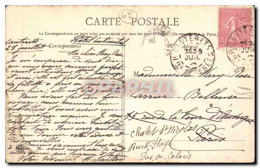CPA Les Hautes Pyrenees Cauterets Vallee de Marcadau  — Verso