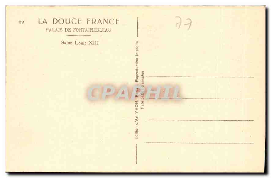 Salon Louis XIII — Palais de Fontainebleau — Édition d'Art YVON, France — Verso