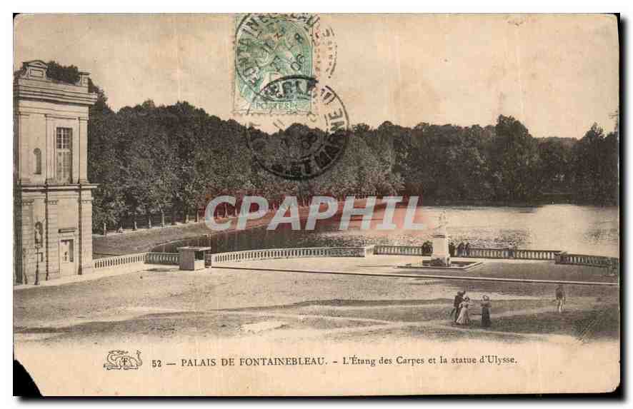 Palais de Fontainebleau — L'Étang des Carpes et la statue d'Ulysse — éditeur S.R. n°52