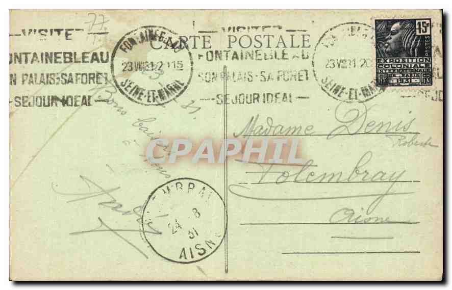Chambre à coucher de Napoléon Ier — Palais de Fontainebleau — éditeur non identifié, n° 69 — Verso