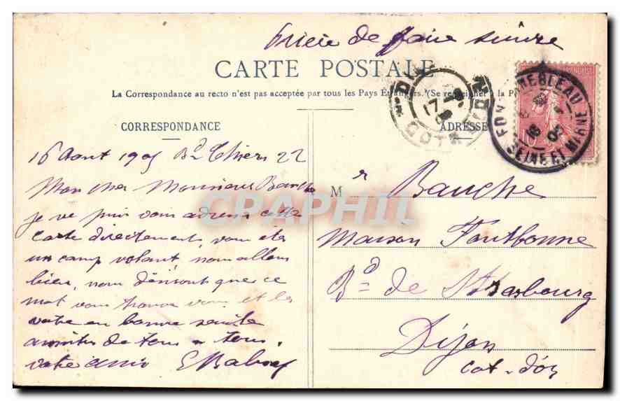 Palais de Fontainebleau — L'Etang des Carpes et l'Aile Louis XV — Éditeur non identifié, n° 49 — Verso