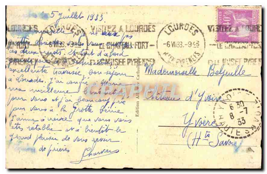 CPA Lourdes La Basilique et le Gave  — Verso