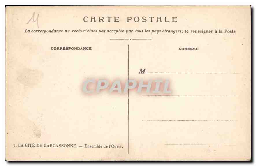 CPA La Cite de Carcassonne Ensemble de l'Ouest Publicite Ricqles — Verso