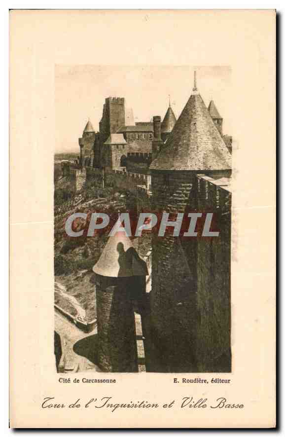 CPA Cite de Carcassonne Tour de l'Inquisition et Ville Basse 