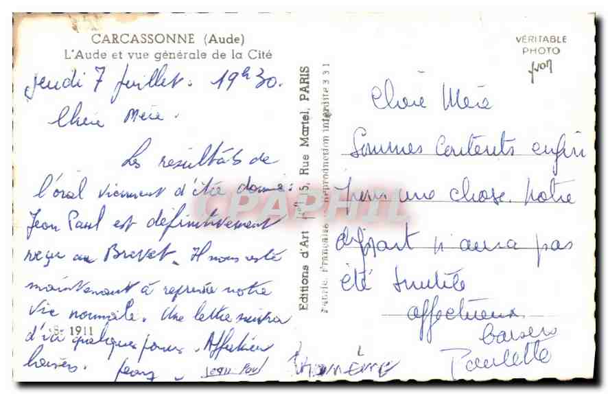 CPA Carcassonne Aude l'Aude et vue generale de la Cite  — Rückseite