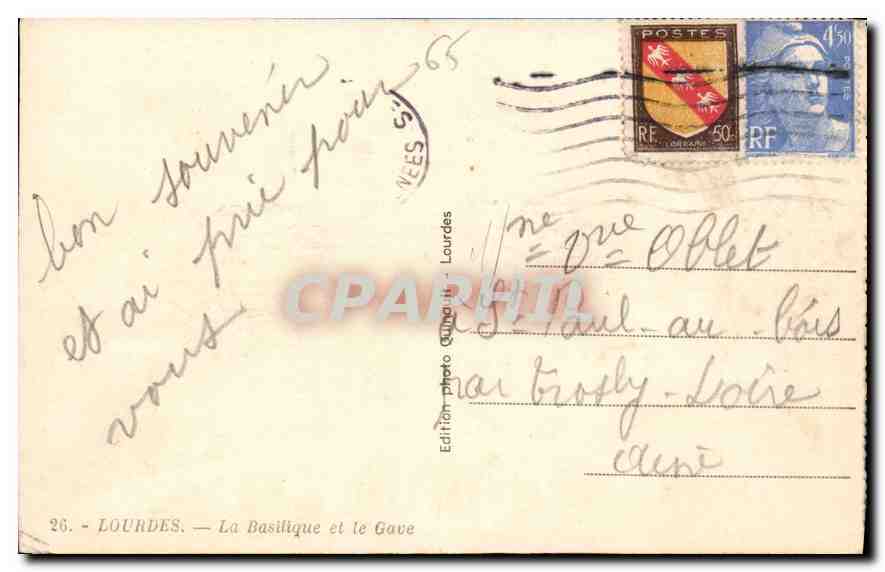 CPA Lourdes la Basilique et le Gave  — Verso
